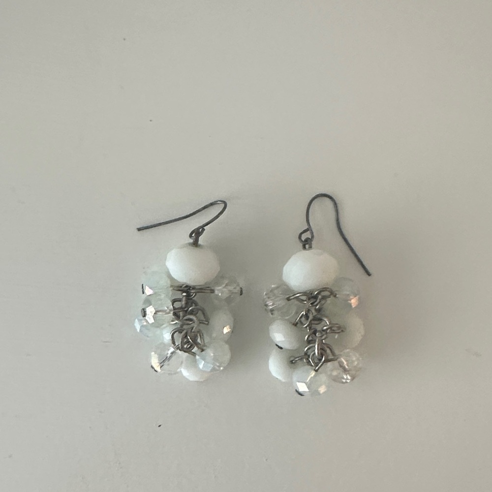 Elegant White and Silver Beaded Earrings